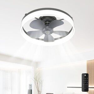 Modern 19.7'' Flush Mount Ceiling Fan with Lights and Remote Dimmable 6 Speeds